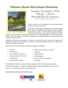 Cover photo for Dillsboro Stream Bank Repair Workshop - Saturday, November 3, 2018