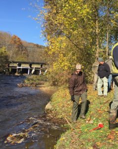 people working on stream bank repair project