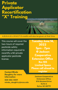 A flyer for the private Applicator Recertification "X" Training. 