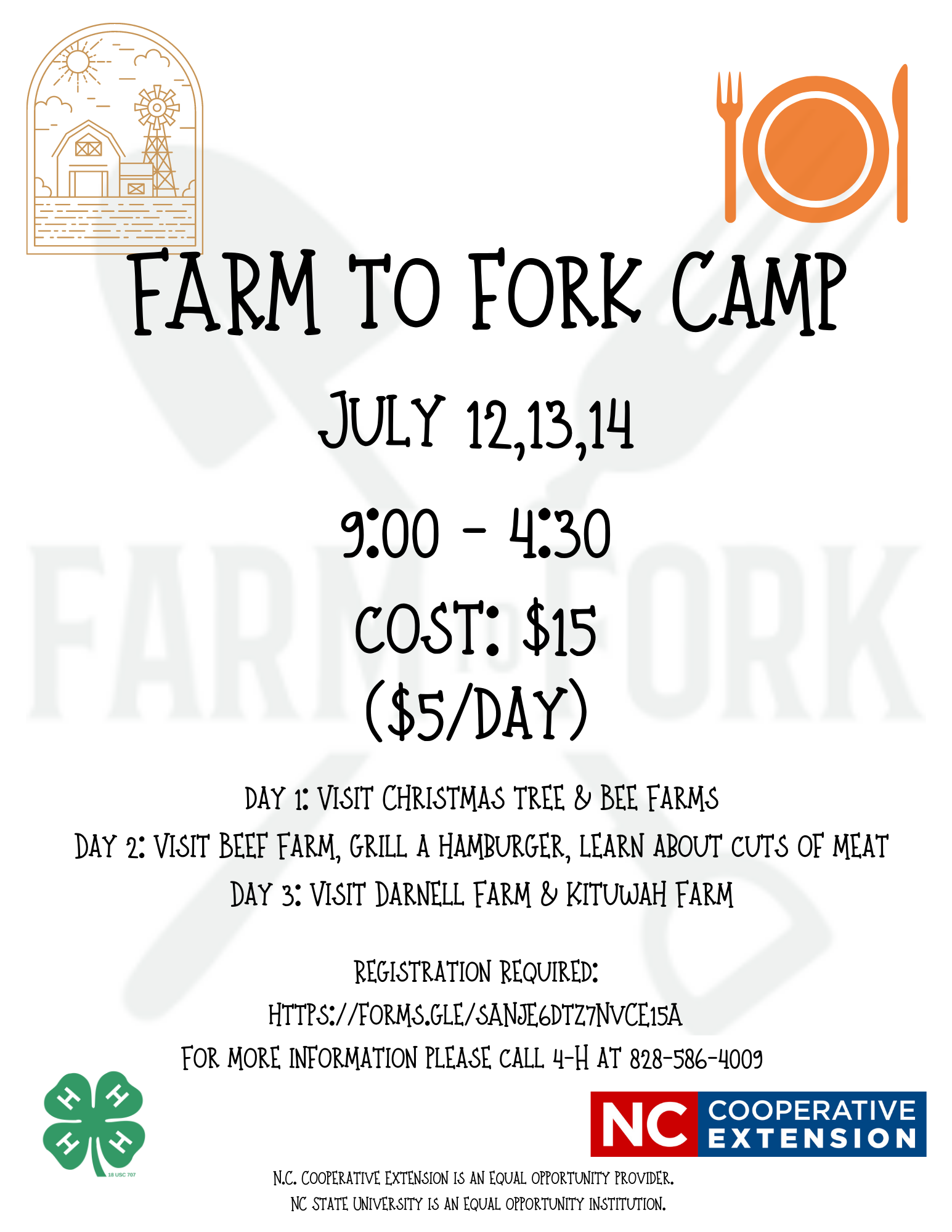 Farm to Fork Camp Flyer.