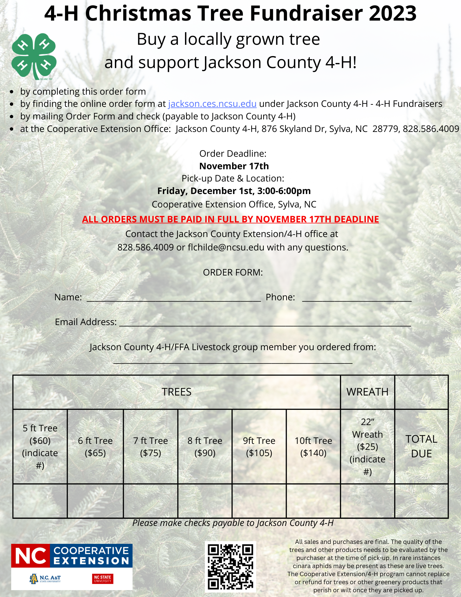 Christmas Tree Fundraiser Flyer/Order Form