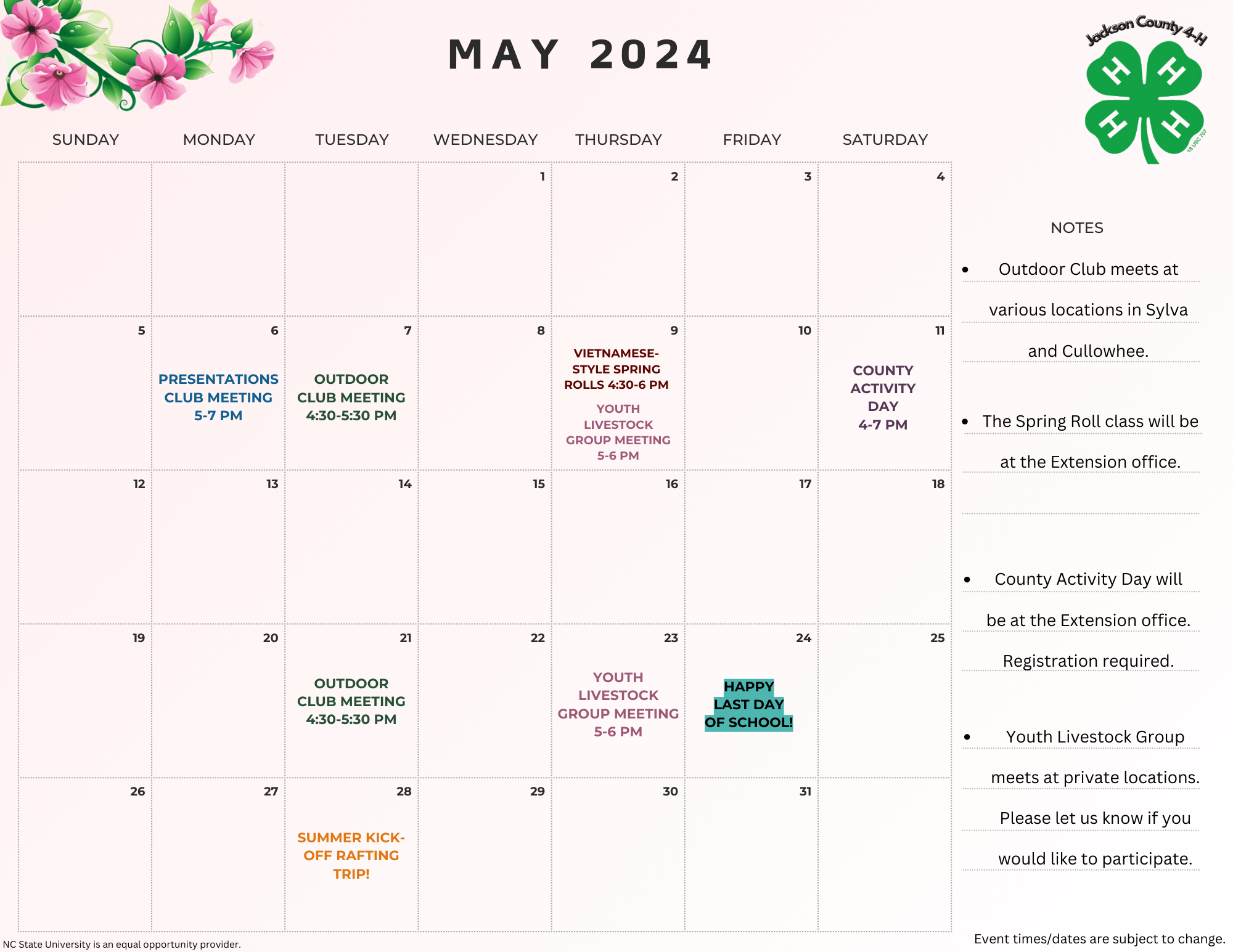 May 2024 4-H calendar