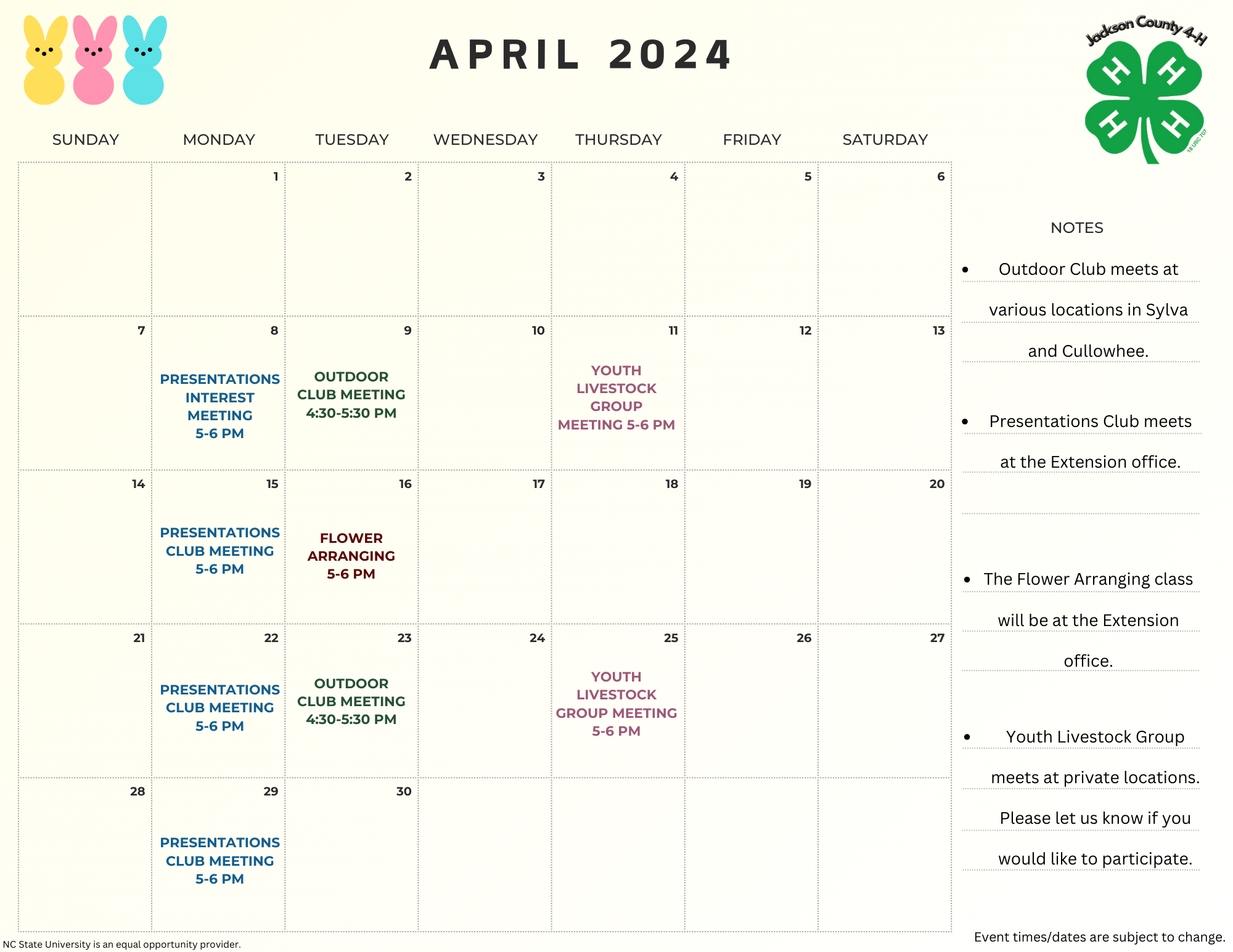 April 2024 4-H calendar