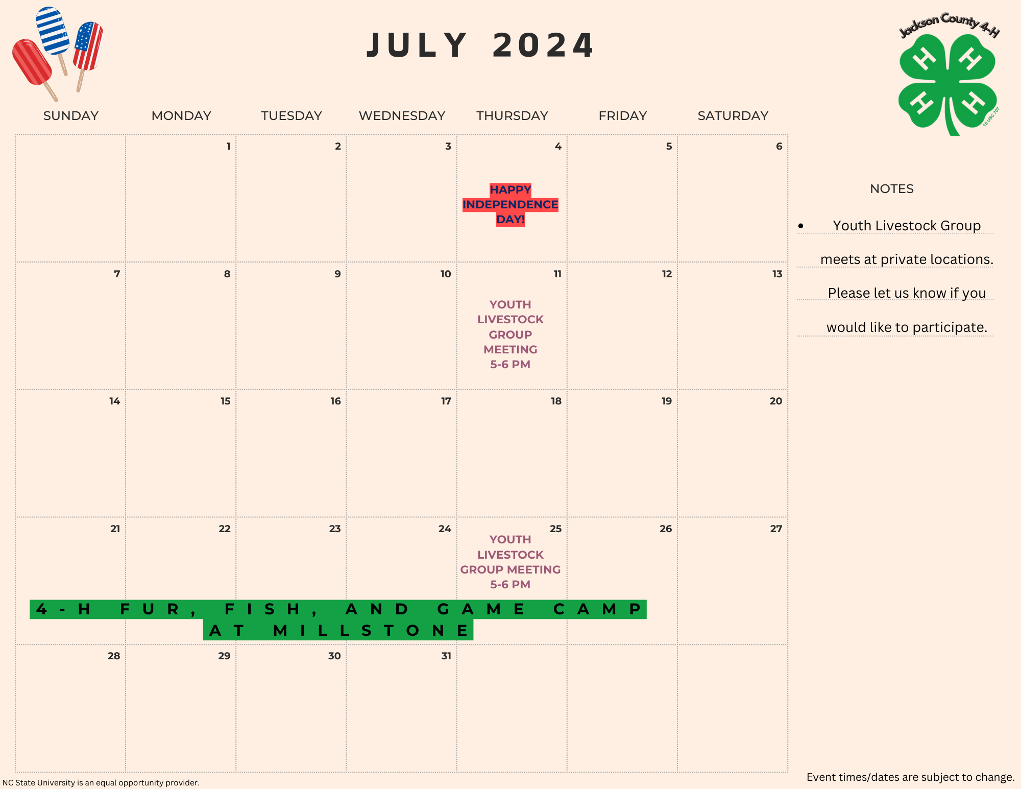 July 2024 4-H calendar