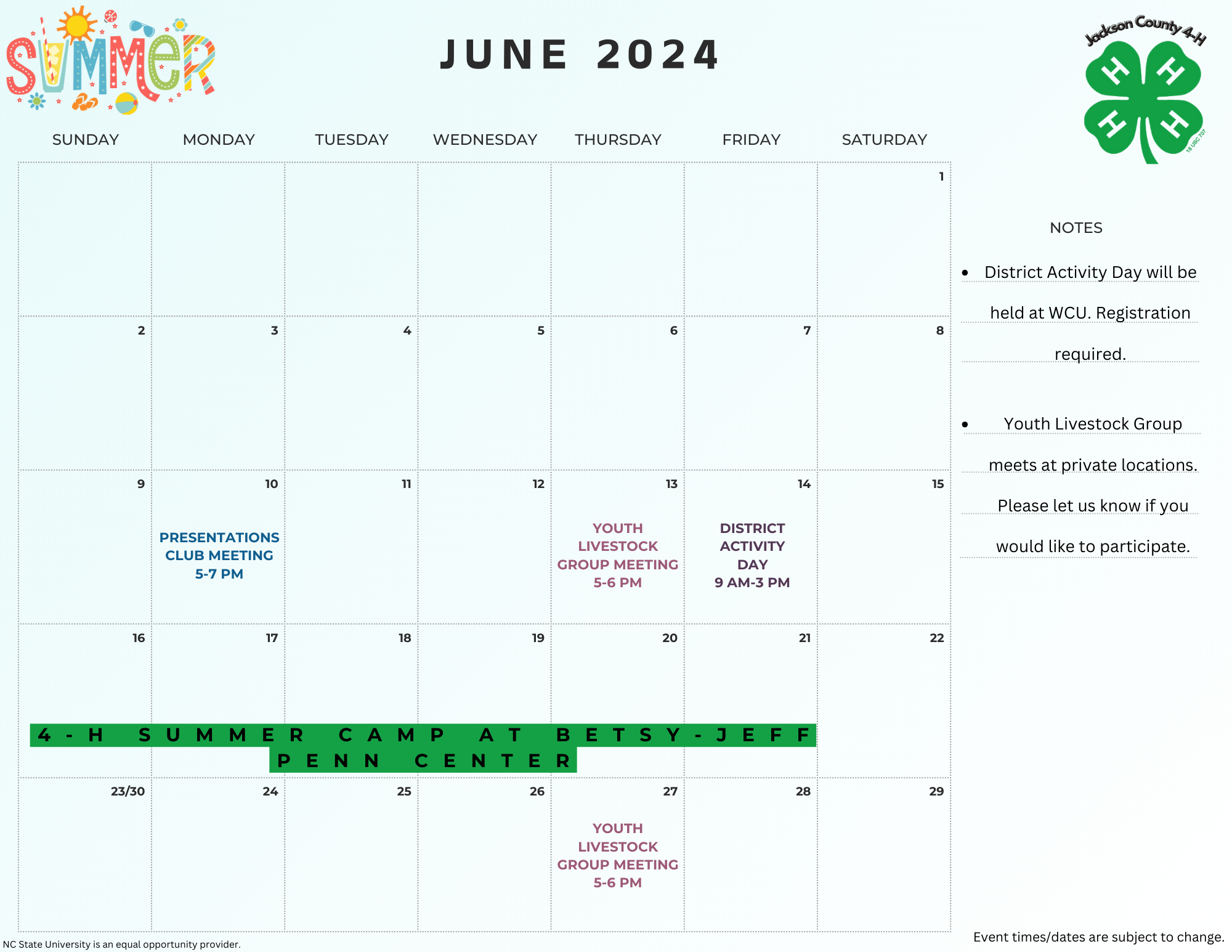 June 2024 4-H calendar