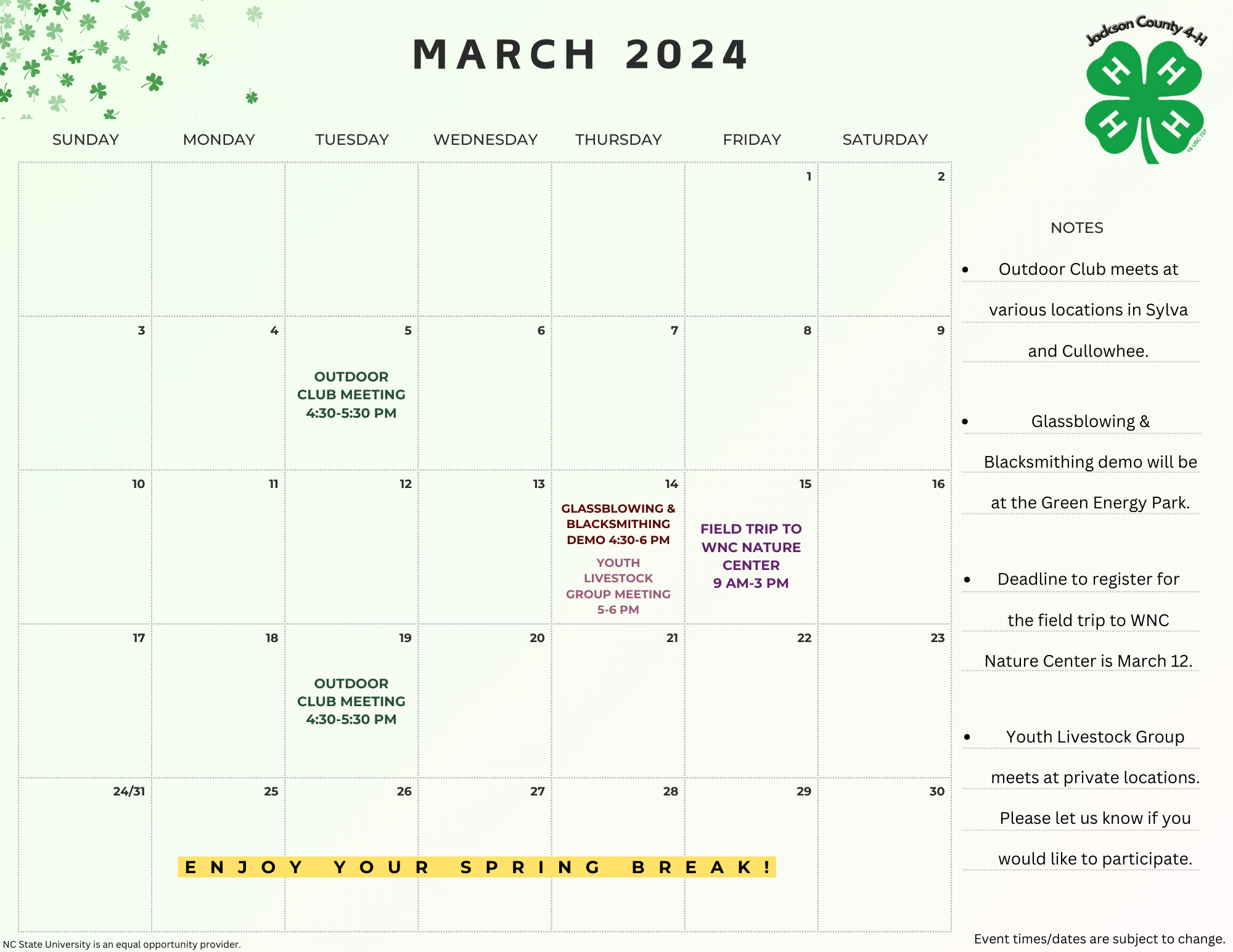March 2024 4-H calendar