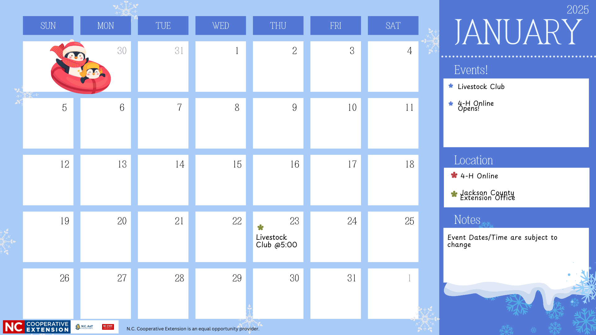 A January Calendar of Events